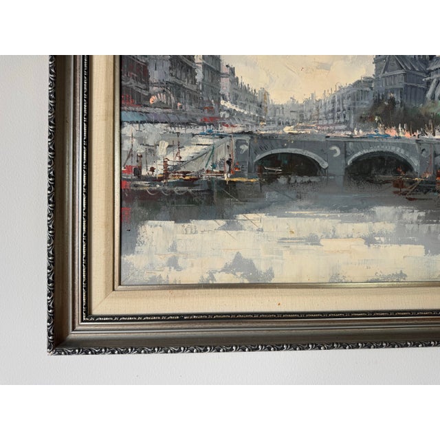 Gray 1970s Vintage Impressionist Parisian Street Scene Oil Painting – Signed For Sale - Image 8 of 12