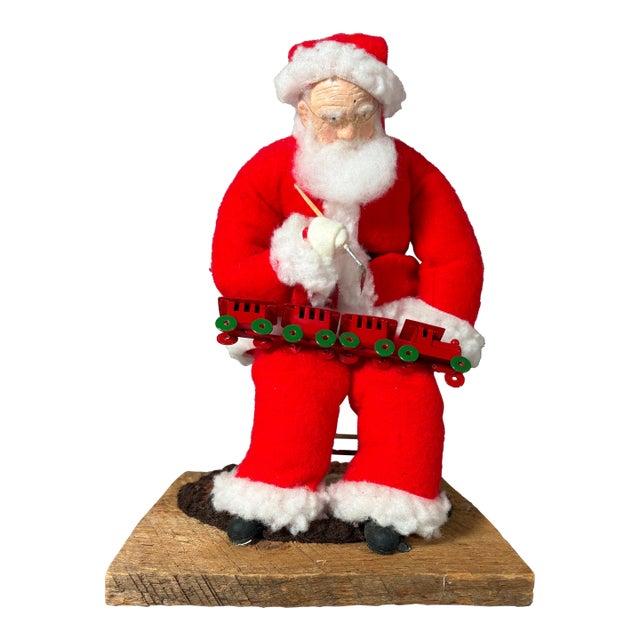 Vintage American Folk Art Santa Claus Toymaker Christmas Sculpture With Train For Sale