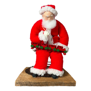 Vintage American Folk Art Santa Claus Toymaker Christmas Sculpture With Train
