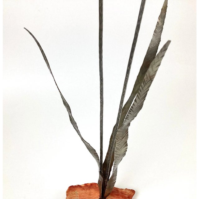 Metal Brutalist Steel Cattail Table Top Sculpture Signed For Sale - Image 7 of 13