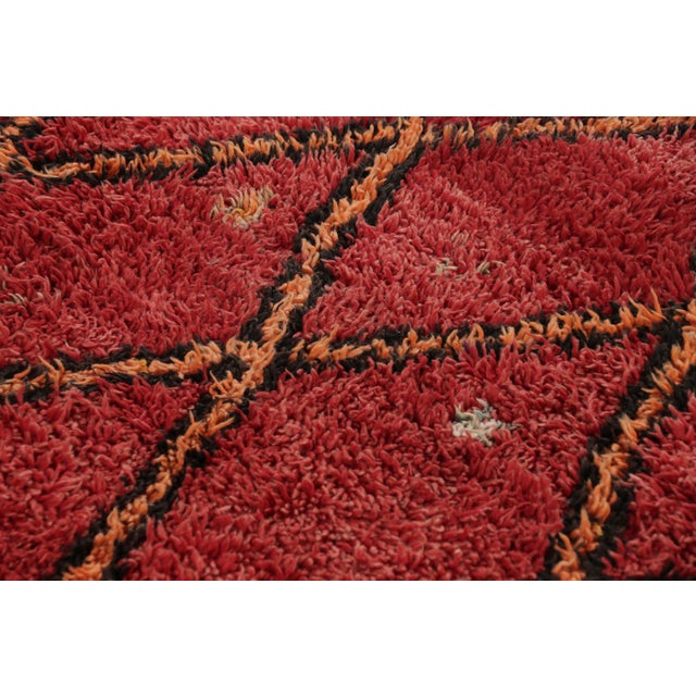 Moroccan Vintage Moroccan Rug in Red With Geometric Lattice Pattern - Rug & Kilim For Sale - Image 3 of 7