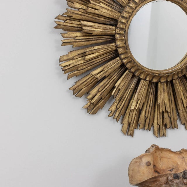 Large Early-Mid 20th Century French Art Deco Giltwood Sunburst Mirror For Sale - Image 9 of 12