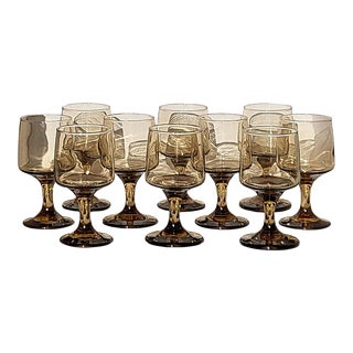 1970s Tawny Accent Wine Goblets by Libbey, Set of 10 For Sale