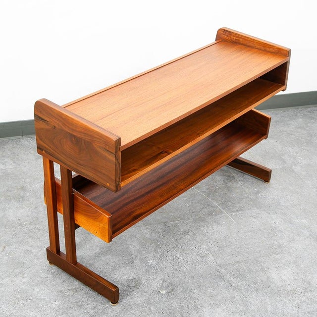 Brown Mid Century Danish Modern Console Table Entryway Storage Walnut Shelving MCM For Sale - Image 8 of 11