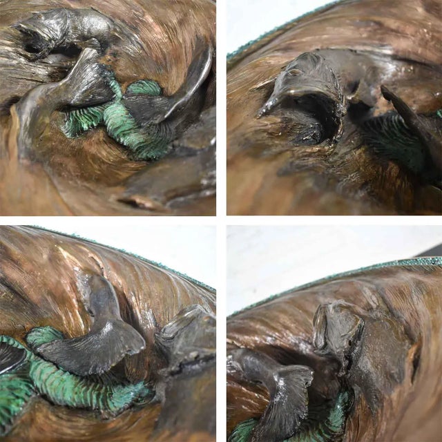 Organic Modern Cast Bronze Bowl Sculpture With Fish Design by John Forsythe For Sale - Image 12 of 13