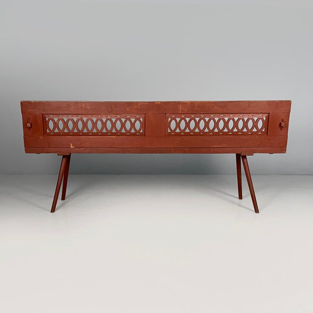 1930s Art Deco Italian Bench in Red Wood, 1930s For Sale - Image 5 of 18