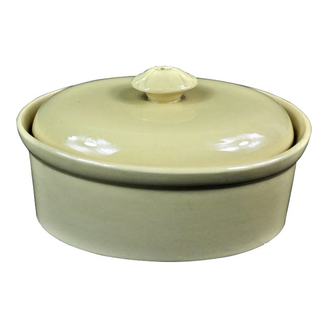 Late 19th Century French Yellow Ware Cassarole W/ High Domed Lid For Sale
