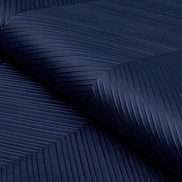 Schumacher SAMPLE - Schumacher Chevron Texture Wallpaper In Midnight Blue For Sale - Image 4 of 4