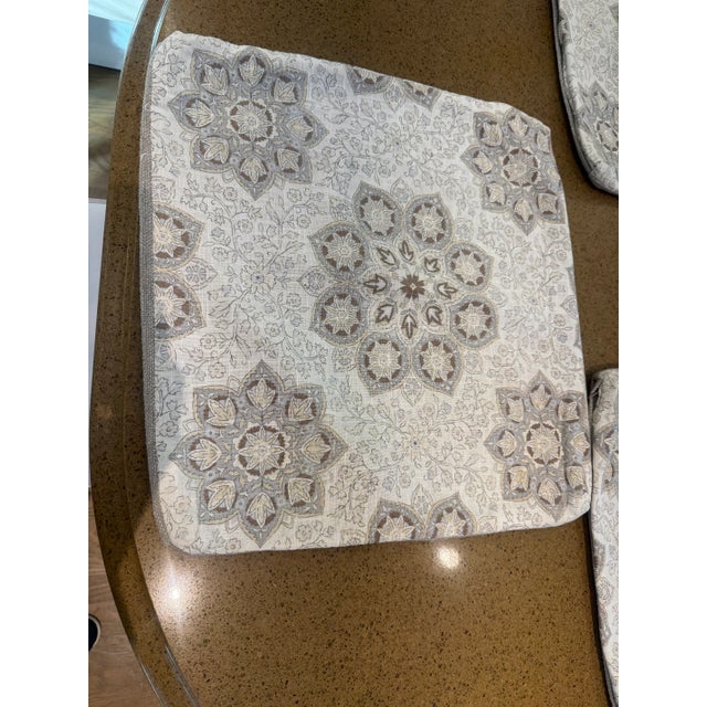 18" x 18" soft neutral pillow covers in Jacqulen Smith Fabric, off white, pale lavender, and cocoa brown.