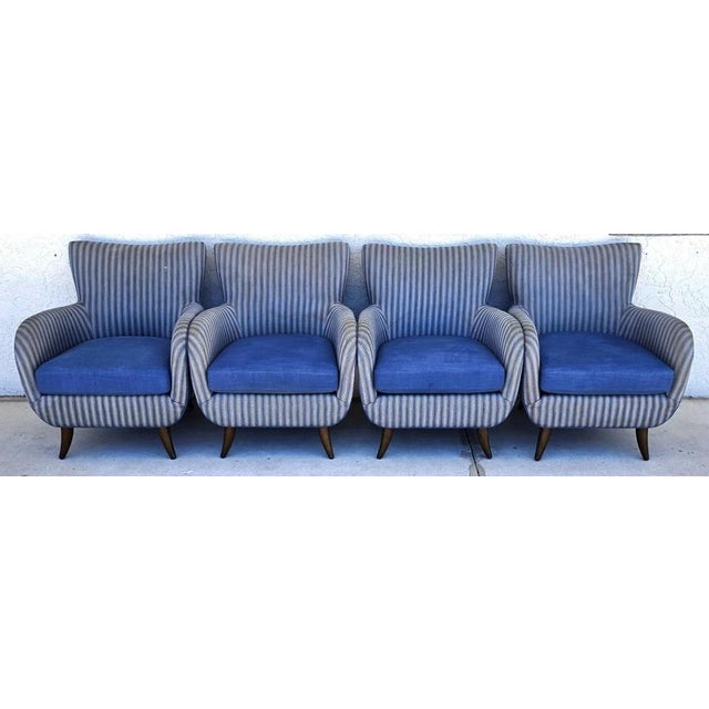 Wood 1950s MCM Edward Wormley Gio Ponti Style Armchairs Set of 4 For Sale - Image 7 of 18