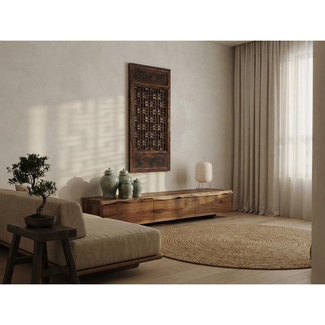 Rustic Vintage Aged Brown Geometric Lattice Rectangular Wood Wall Panel For Sale - Image 3 of 9