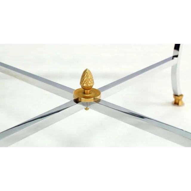 Mid-Century Modern Mid-Century Modern Hoof Brass Feet Chrome and 3/4" Glass Square Coffee Table For Sale - Image 3 of 11