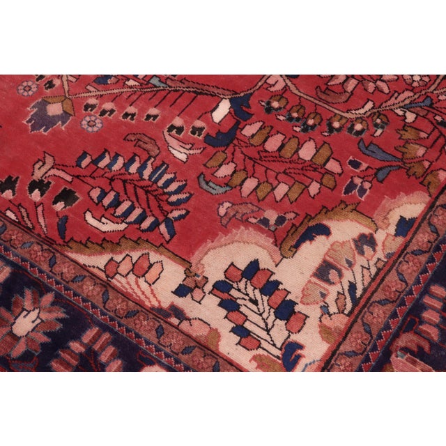 Shabby Chic Medallion Persian Tabriz Red/Blue Wool Rug - 7'5'' X 10'3'' For Sale - Image 3 of 10