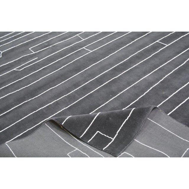 Moroccan Moroccan Azilal Black/White Hand Knotted Wool Rug, 10'2x14 For Sale - Image 3 of 6