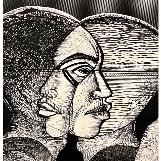 Abstract Two Men Embracing Pen and Ink Drawing by Damballah Dolphus Smith (1943–1992) For Sale - Image 3 of 10