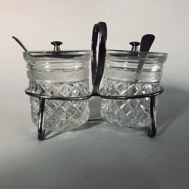 1970s Vintage Cut Glass & Silver Plated Condiment Caddy For Sale - Image 5 of 8