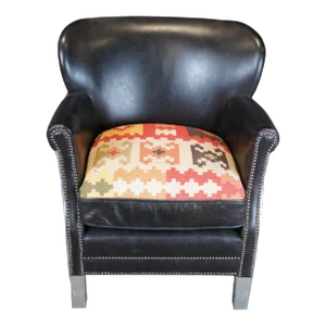 Late 20th Century Southwestern Aluminum Black Leather Wingback Professor Aviator Armchair