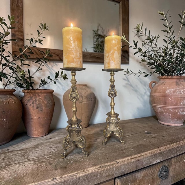 Antique Belle Epoque Bronze Altar Candle Holders-a Pair For Sale - Image 4 of 17