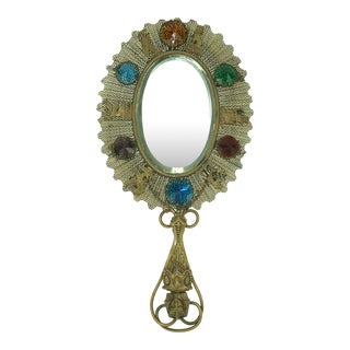 Egyptian Revival Bejeweled Hand Mirror, C.1930 For Sale