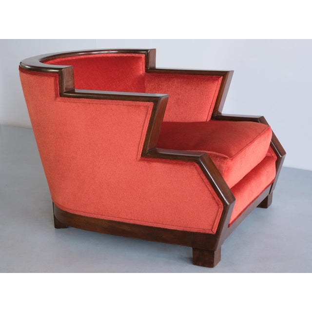 Art Deco Cubist Armchair in Vermilion Mohair Velvet and Maple, Belgium, 1920s For Sale - Image 17 of 17