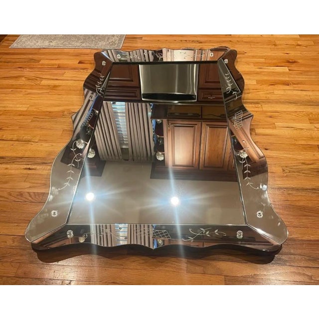Wonderful Vintage Mid-Century Modern Scalloped Edge Venetian Italian Wall Mirror For Sale - Image 4 of 6