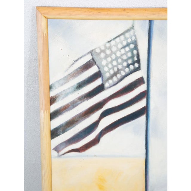 Wood 1980s Mid Century Modern Painting Cowboy America Form Abstract Signed Large 38x46 Flag - Signed by "Bradley". For Sale - Image 7 of 12