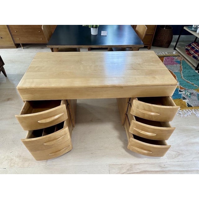 Heywood-Wakefield Vintage Heywood Wakefield Kneehole Desk For Sale - Image 4 of 12