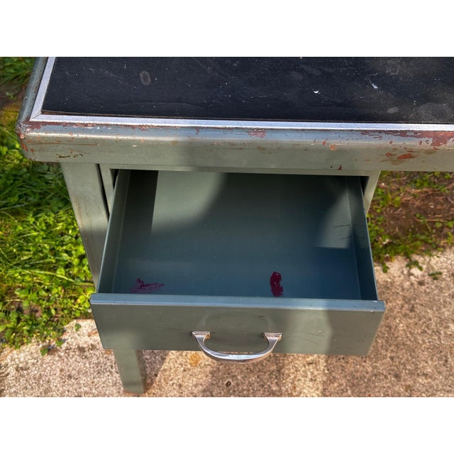 Vintage Industrial Desk in Green Metal, 1950s For Sale - Image 10 of 18