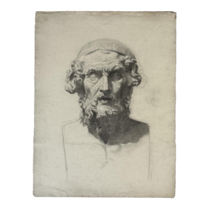 Antique French Neoclassical Portrait Bust of Homer (Charcoal on Wove Paper)