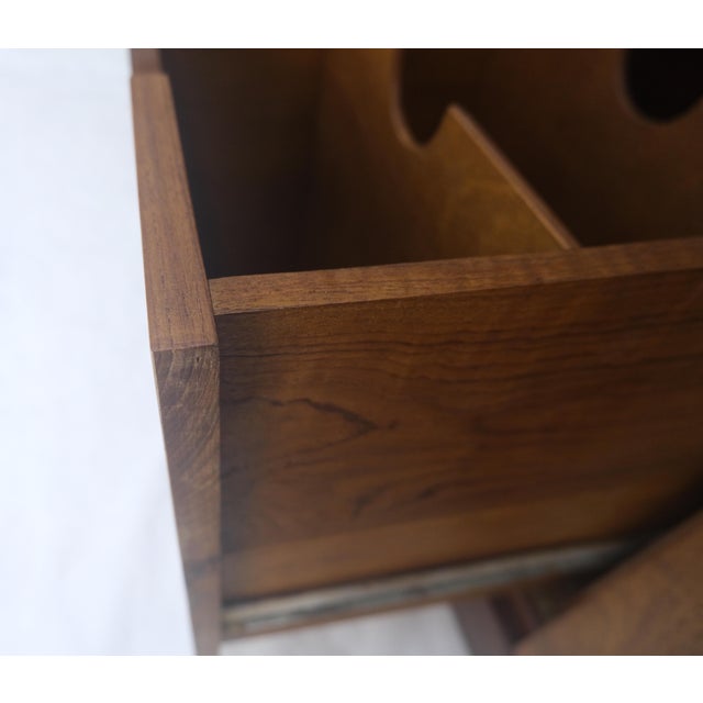 Solid Teak Multiple Fitted Drawers Amber Textured Glass Doors Cabinet Credenza For Sale - Image 14 of 16