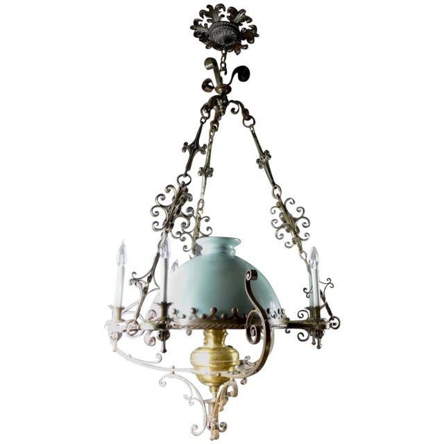 Steel Brass and Glass Oil Light Chandelier in the Spanish Style For Sale - Image 12 of 12