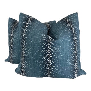 Antelope Print in Peacoat 22" Pillows-A Pair For Sale