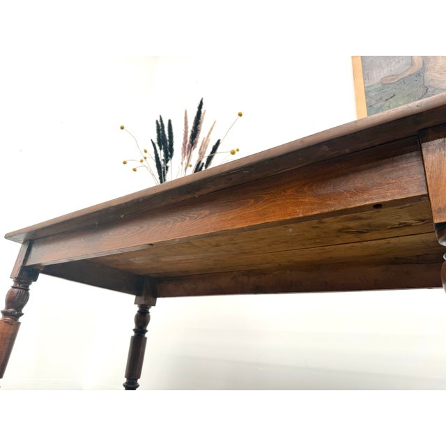 Brown Farmhouse Table in Cherrywood with Turned Legs, France, 1900s For Sale - Image 8 of 18