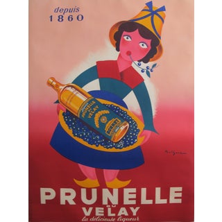 1950's Vintage Original French Alcohol Poster, Prunelle Du Velay For Sale