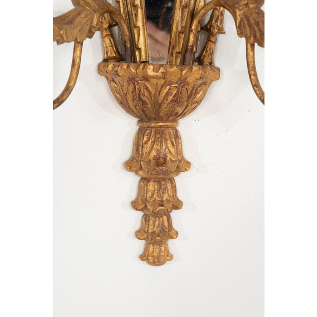 Italian Neoclassical Giltwood Mirror and Pair of Mirrored Candle Sconces, Circa 1950 For Sale - Image 13 of 13