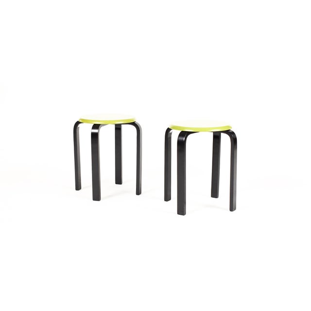 Vintage Mid Century Post Modern Bentwood Stacking Stools — Lime Green + Black Lacquer — Set of Two For Sale In Los Angeles - Image 6 of 7