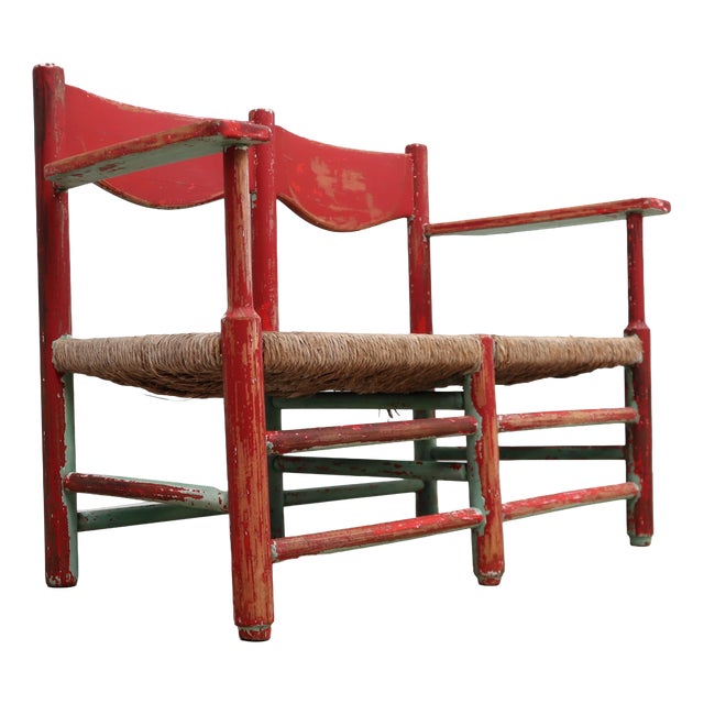 Italian Rustic Country Chic Wooden Bench, 1930s For Sale