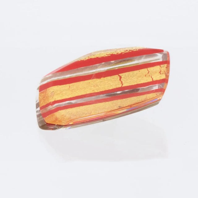 Glass Anne and Frank Vigneri Red and Gold Foil Resin Clip Earrings For Sale - Image 7 of 8