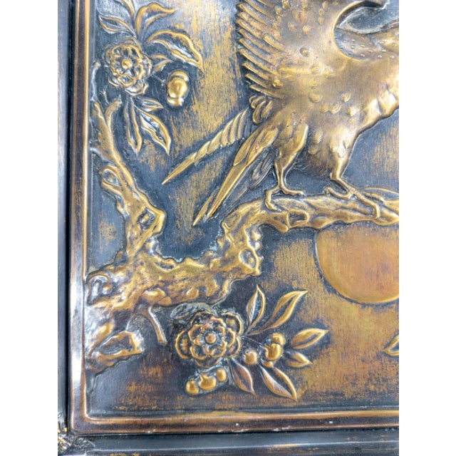 Mid 20th Century Japanese Asian Style Pressed Brass Plaque With Hawk For Sale - Image 4 of 7