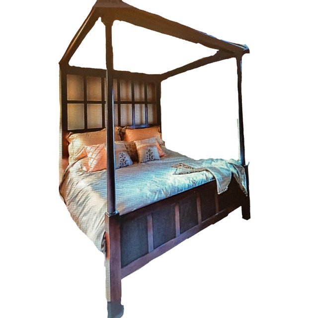 Wood Oak Tudor King Size Paneled Canopy Four Poster Bed For Sale - Image 7 of 10