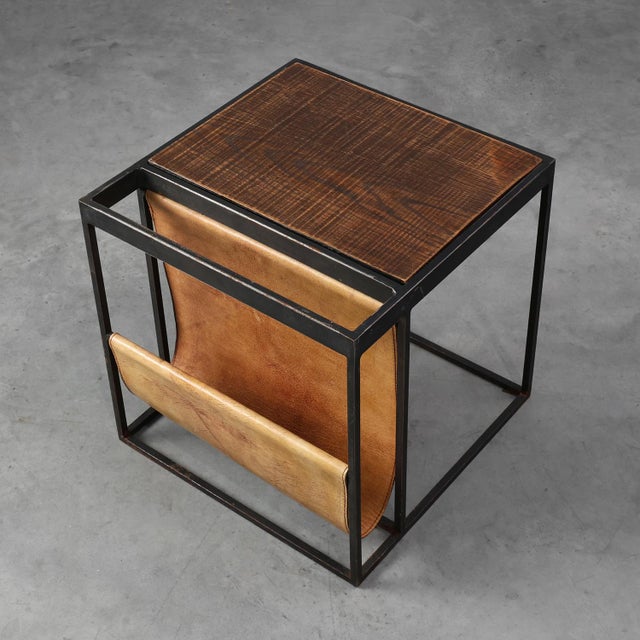 Mid-Century Magazine Holder in Metal, Wood and Leather, Belgium, 1960s For Sale - Image 13 of 13