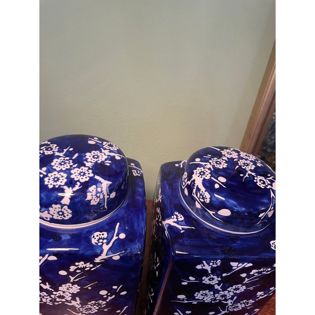 Mikasa Home Accents Blue and White Cherry Blossom Lidded Jars a Pair