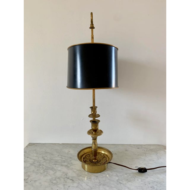 Gold French Bouillotte Lamp With Black Tole Shade and Dolphin Motif Base For Sale - Image 8 of 12