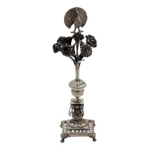 Silver Toothpick Holder with Large Peacock Figure For Sale