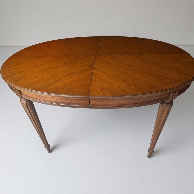 Vintage Traditional Oval Dining Table With Bookmatched Walnut Veneer Top For Sale - Image 11 of 12
