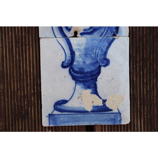 18th Century Baroque Set of Three Tiles Depicting a Flower Vase For Sale - Image 6 of 8