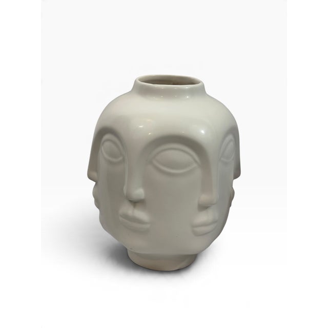 2000 - 2009 Pair of Multi-Face Ceramic Vases, Black and White Sculptural Faces, Modernist Style, 8 Inch For Sale - Image 5 of 5