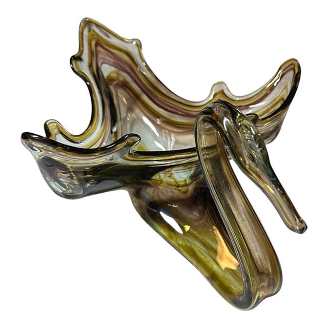 Vintage Hand Blown Murano Style Swan Art Glass Centerpiece Bowl For Sale