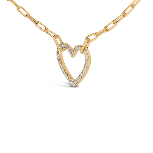 Haus of Brilliance Gold Vermeil 1/10 Cttw Diamond Paperclip Chain Heart Pendant Necklace For Sale - Image 4 of 4