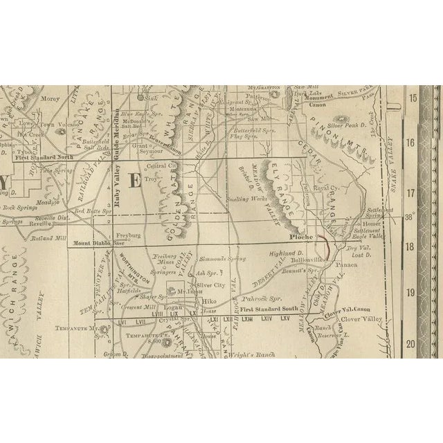 Antique Map of Nevada – Railroads, Mining Camps & Counties, 1888 This antique engraved map depicts the state of Nevada in...